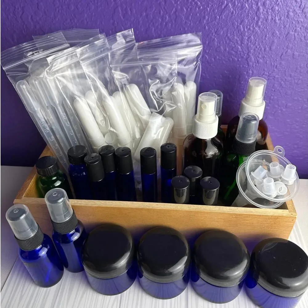 HUGE Lot Essential Oil Supplies Roller Bottles Inhalers Blue Jars Sprayer NEW #2